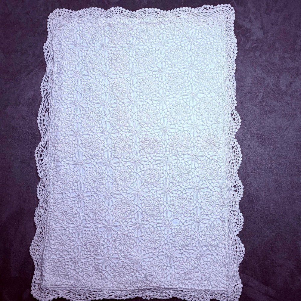 Vintage Crocheted Cotton Pillow Sham Set Ivory Cottage Boho Victorian New 20x30